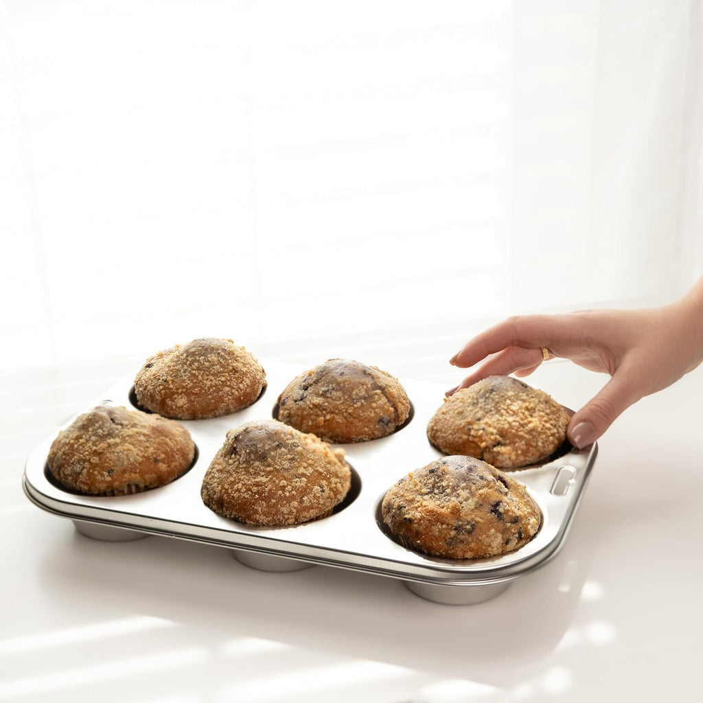 Stainless Steel Extra Large Muffin and Cupcake Pan, 6 Cup Jumbo Tin