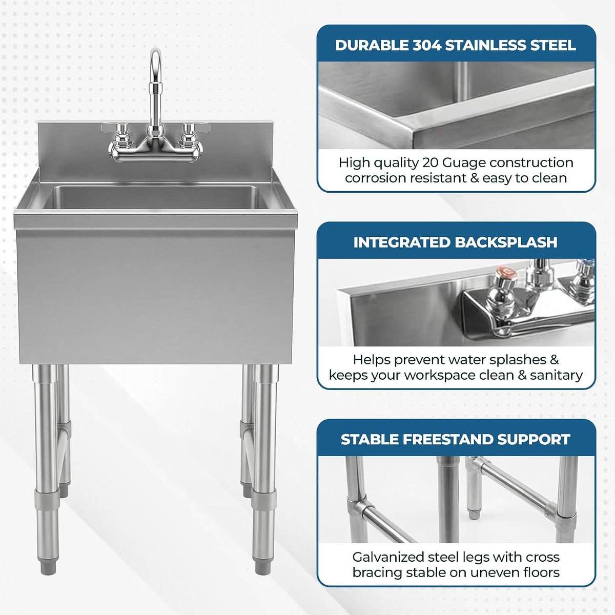 22x12 Underbar Hand Sink, Faucet Included, NSF