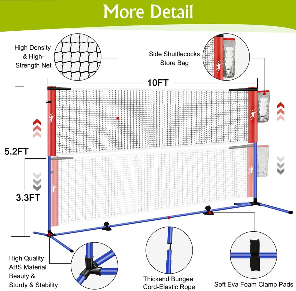 Pickleball Badminton Net Set for Backyards, All-in-One Portable Volleyball Combo Set with Adjustable Net, Volleyball