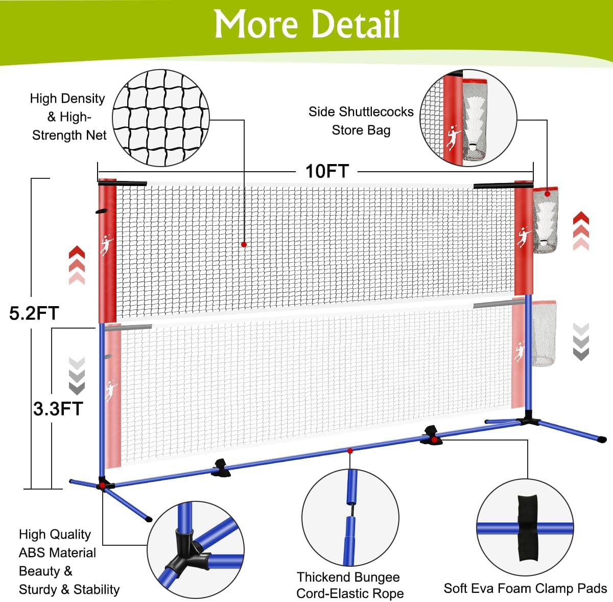 Pickleball Badminton Net Set for Backyards, All-in-One Portable Volleyball Combo Set with Adjustable Net, Volleyball