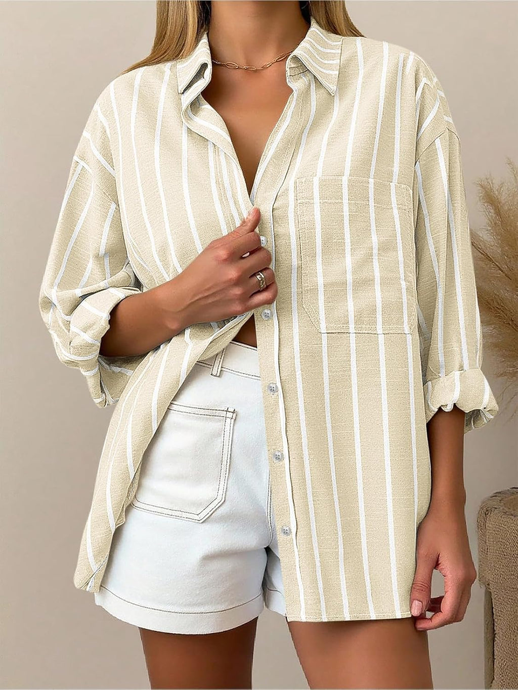 Oversized Button Down Shirts for Women Cotton Oxford Shirt Long Sleeve Collared Blouse with Pocket Beach Vacation Outfit