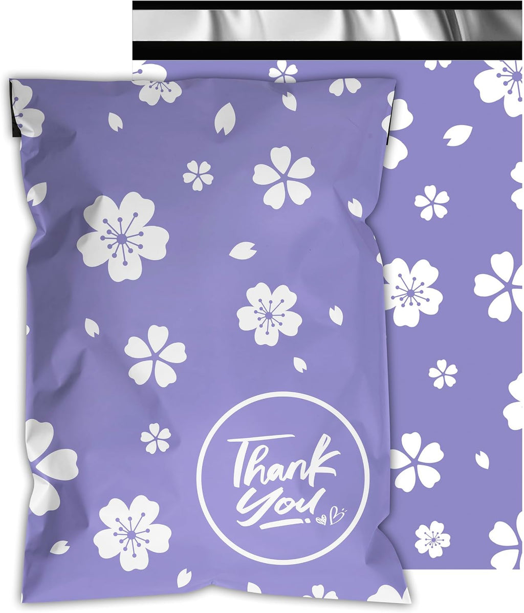Poly Mailers 10x13 Inch, 25 Pack, Purple Floral Shipping Bags