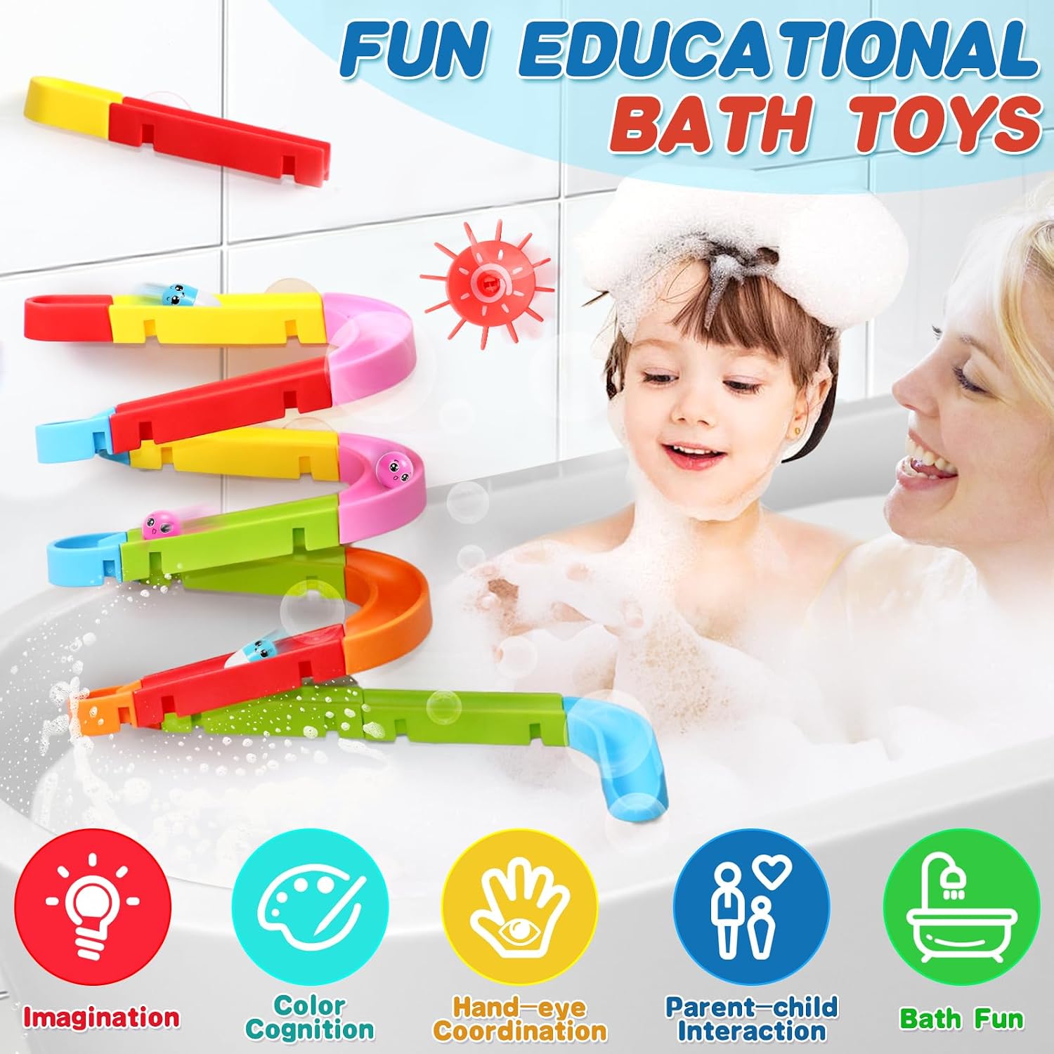 Bath Toys for Kids Ages 4-8 Water Slides with Suction Cups | DIY Marble Run Track Bathtub Toys for Kids Ages 4-8