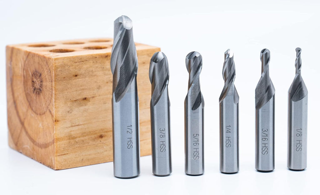 M2 HSS 6PC Set Ball END Two Flute END Mills Set 1/8-1/2