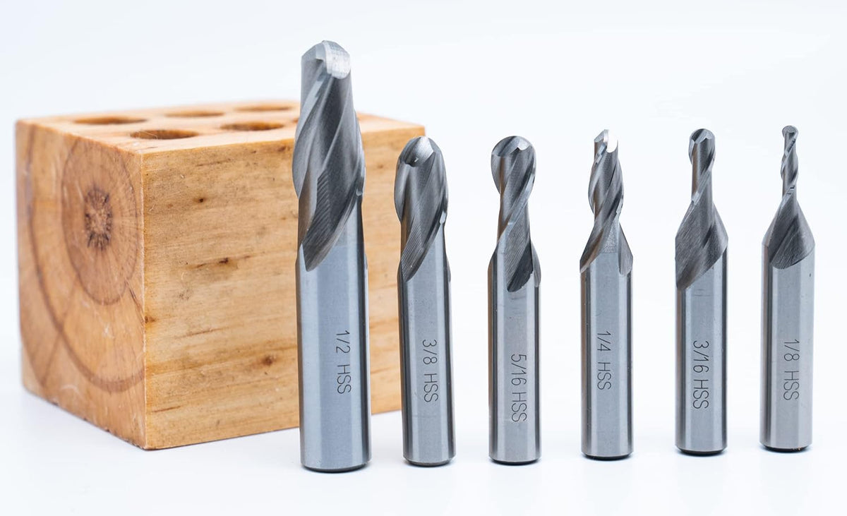 M2 HSS 6PC Set Ball END Two Flute END Mills Set 1/8-1/2