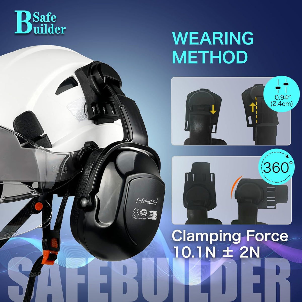 30dB Ear Muffs Hard Hats Type Safety Earmuffs For Safety Helmet Hearing Protection Earmuffs ANSI S3.19