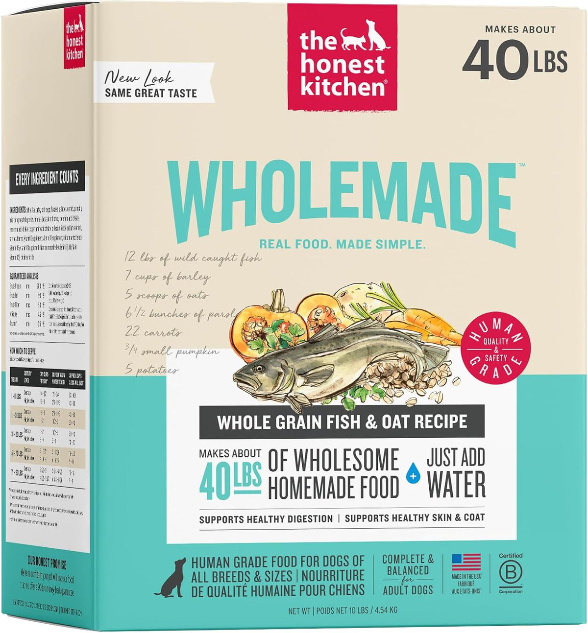 Wholemade Whole Grain Fish & Oats Recipe, Human Grade Dehydrated Dog Food, Just Add Water, Supports Digestion, Skin &