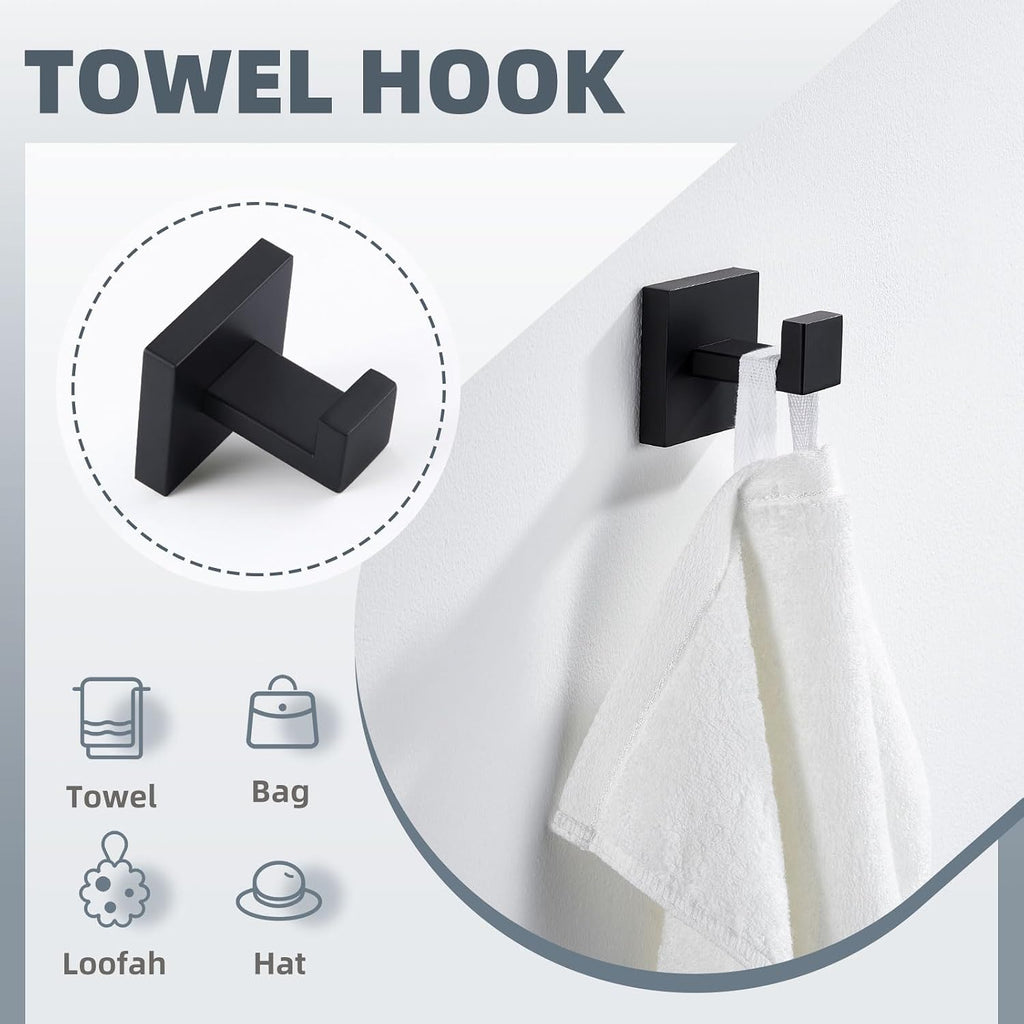 Bathroom Hardware Set Matte Black, Bath Accessory Kit 4-Piece | Stainless Steel Bathroom Fixture Set, Includes Robe