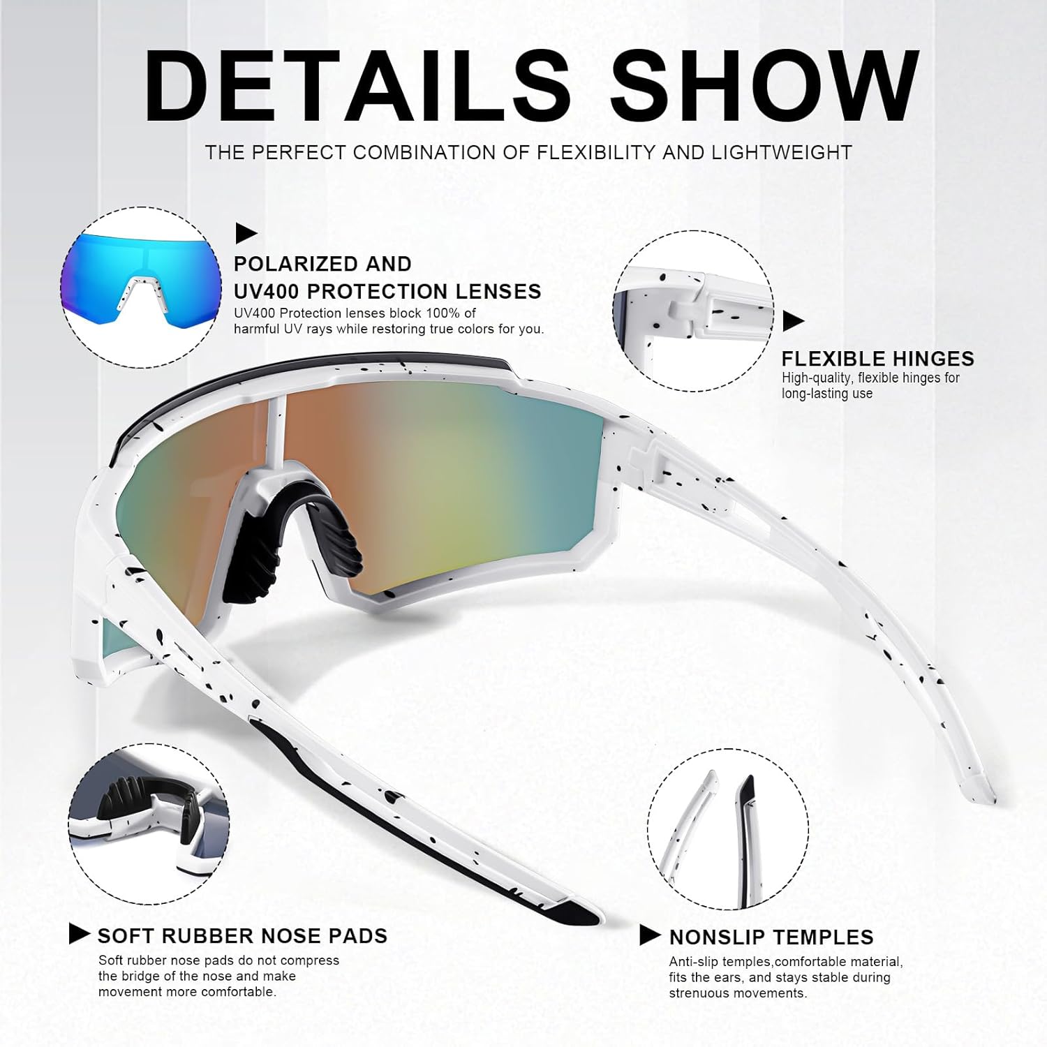 Polarized Sports Sunglasses for Men and Women,Fishing Cycling Mountain Bike Baseball Sunglasses with UV Protection