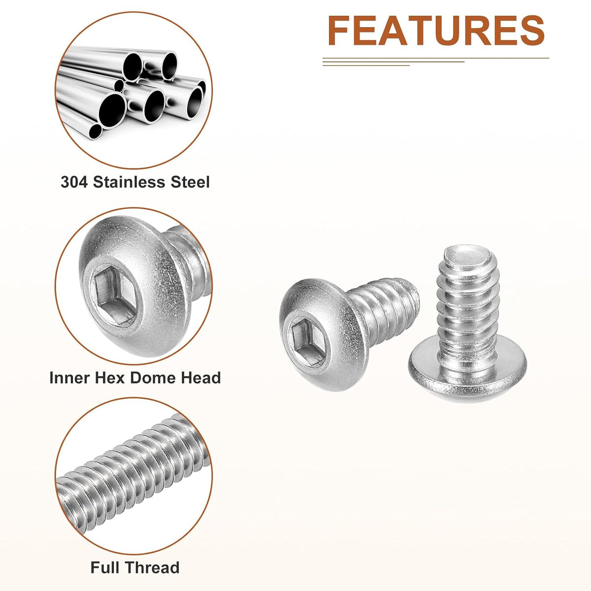 DTGN #10-32x1/4 Button Head Socket Cap Screws - 10Pack - Good for Machine - 304 Stainless Steel 18/8 - Hex Drive Full Thread UNC Fasteners