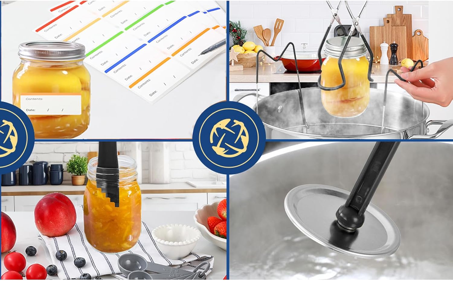 Canning Jar Lifter Tongs with Jar Lid Lifter Magnetic Lid Lifter,Canning Bubble Popper Bubble Remover and Canning