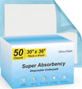 50 Count 30” x 36” Super Absorbency Disposable Underpads