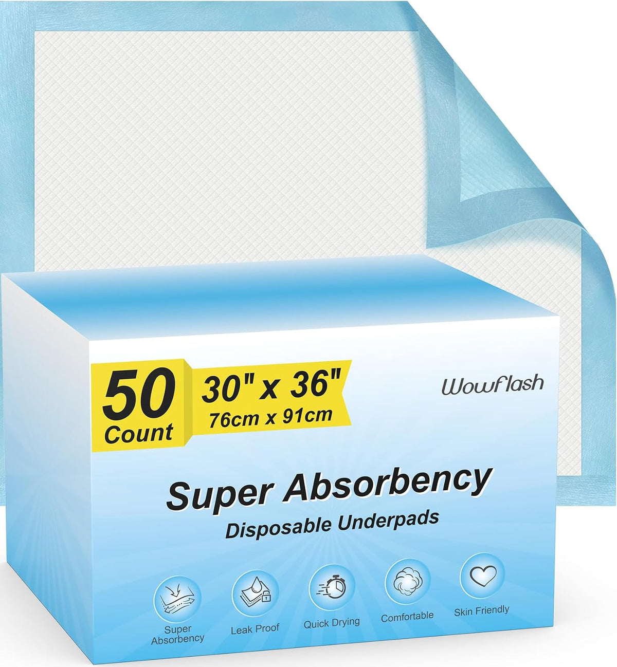 50 Count 30” x 36” Super Absorbency Disposable Underpads