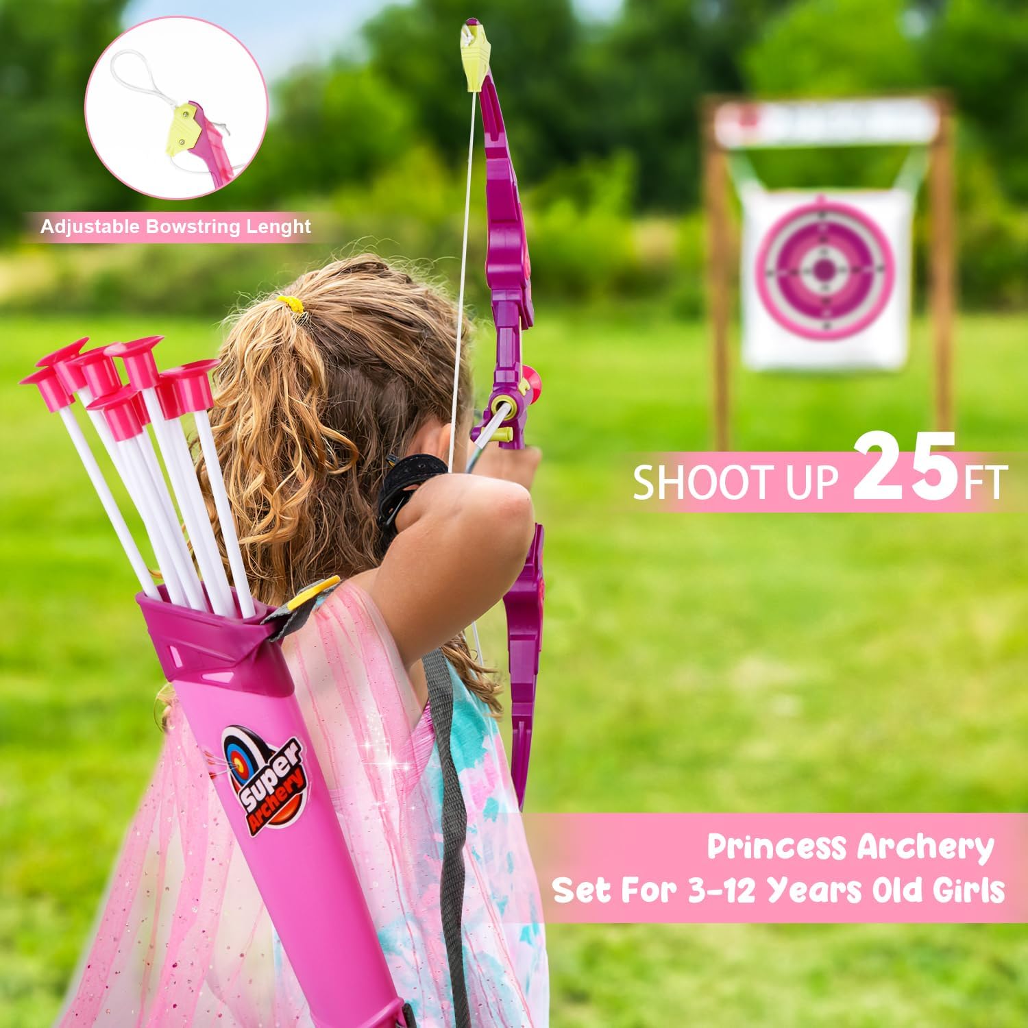 Bow and Arrow for Kids 3-8 Years Old | LED Light Up Archery Set with Princess Cape and Butterfly Mask, 10 Suction Cup