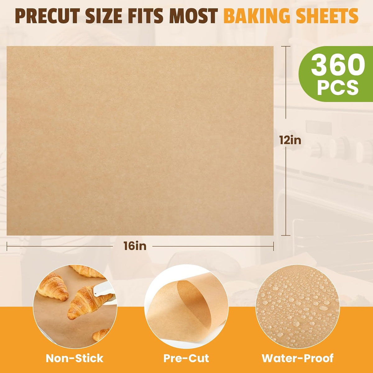 360Pcs Unbleached Parchment Paper Sheets, 12 x 16 Inch