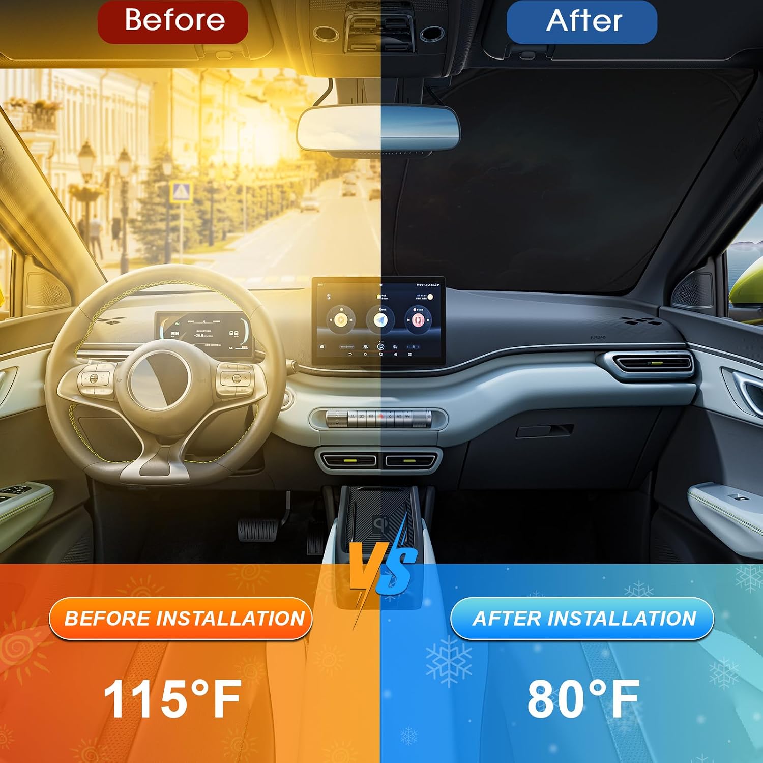 Car Windshield Sun Shade for Sedans, SUVs & Trucks Reflective UV Block Sunshade Visor Shield Foldable with Storage