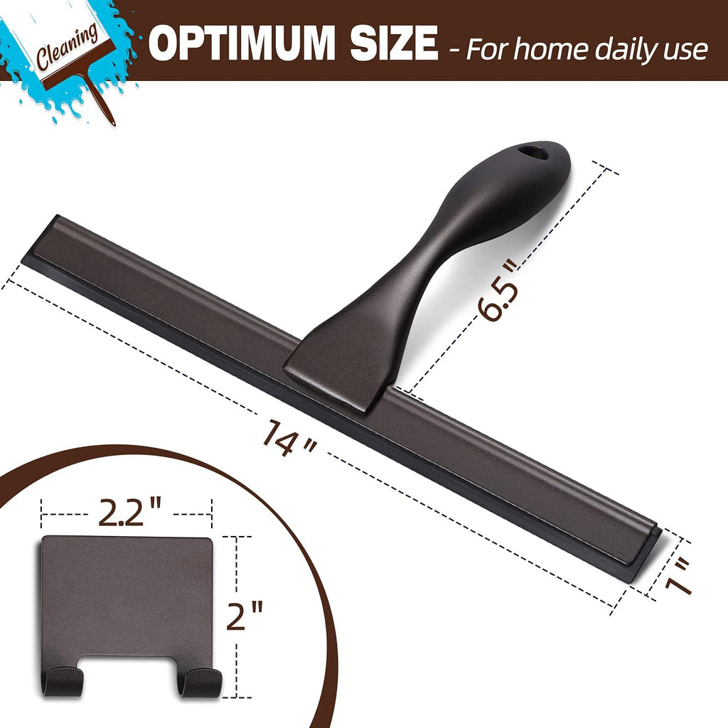 Shower Squeegee, 14-Inch Bronze Squeegee, All-Purpose Stainless Steel Squeegee for Bathroom, Shower Doors, Mirrors