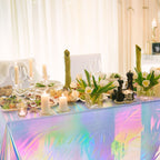 4 Pack Iridescent Plastic Tablecloths, Disposable Table Covers