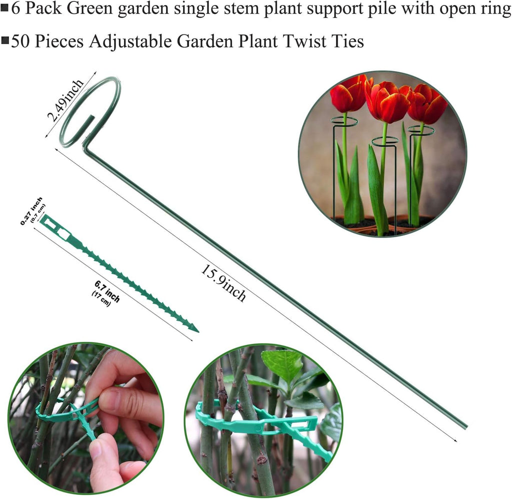 Plant Stake Support - 6 Pack, Garden Single Stem Support Stake Plant Cage Support Rings, Single Stem Plant Support