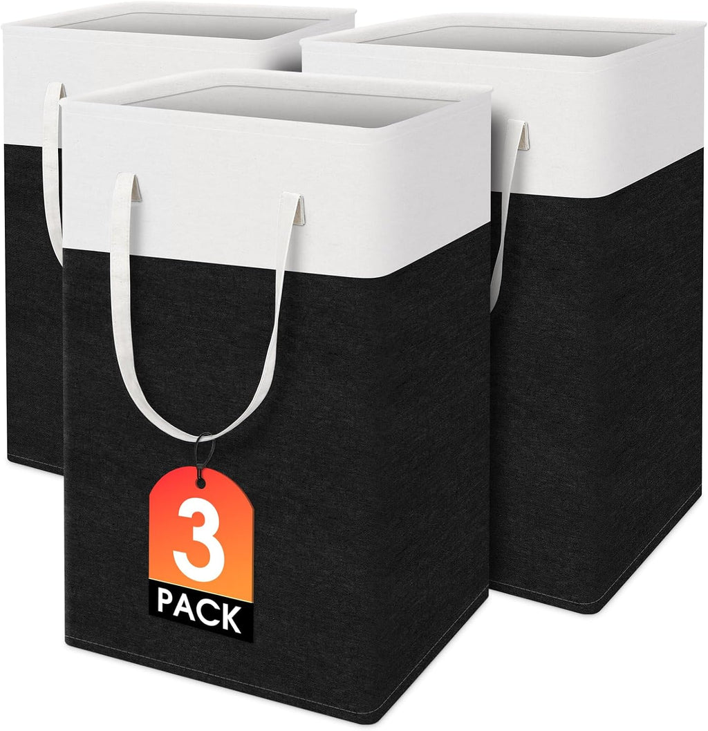 Laundry Basket 3-Pack, Laundry Hamper, 75L-Black | Clothes Laundry Hamper, Collapsible Laundry Basket, Freestanding