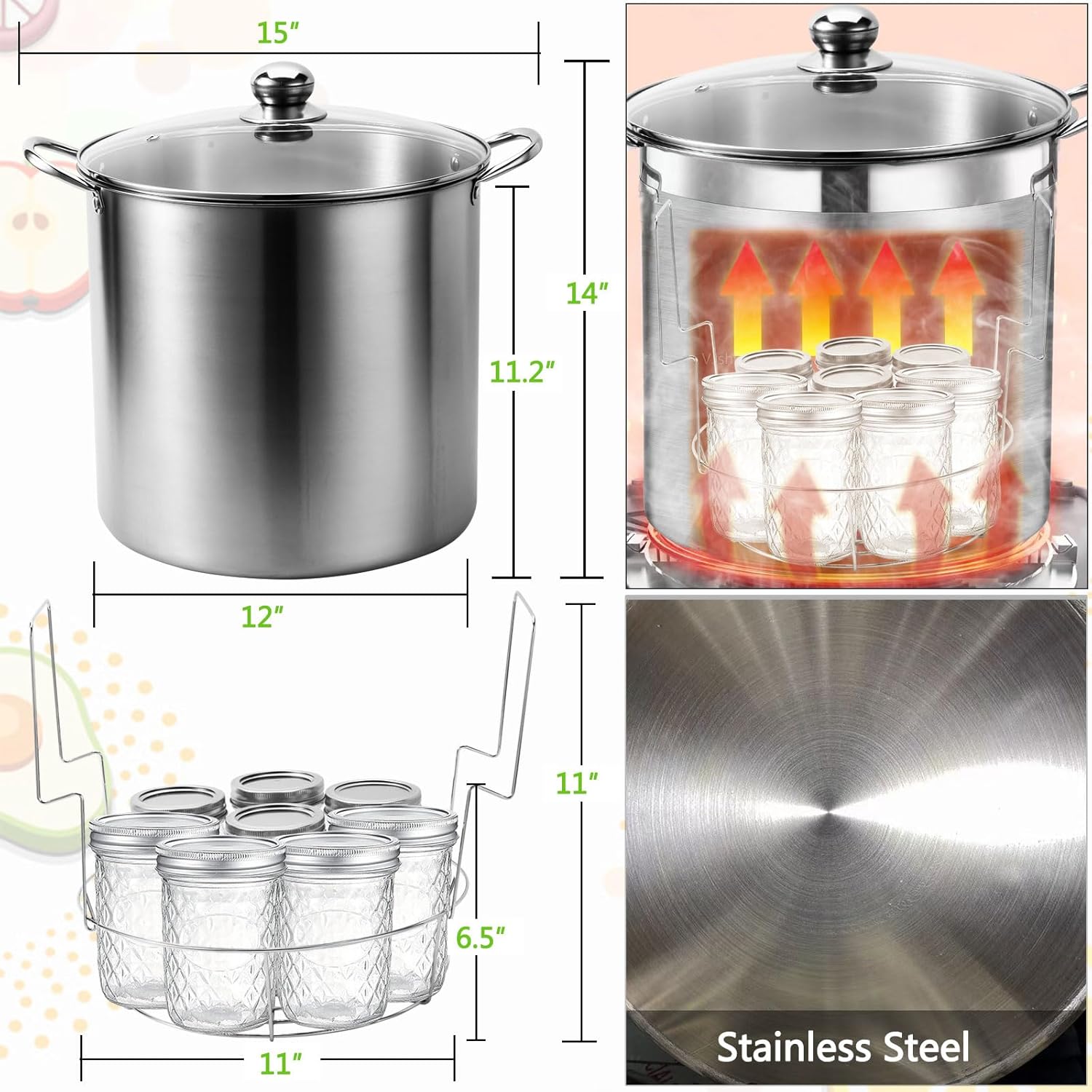 Canning Pot Water Bath Canner 20quart Stock Pot, Stainless Steel Canning Supplies Starter Kit Canner Tools Beginners