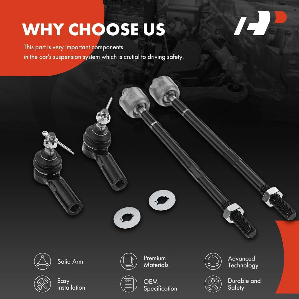A-Premium Front Inner & Outer Tie Rod End Kit, Fix Uneven Tire Wear