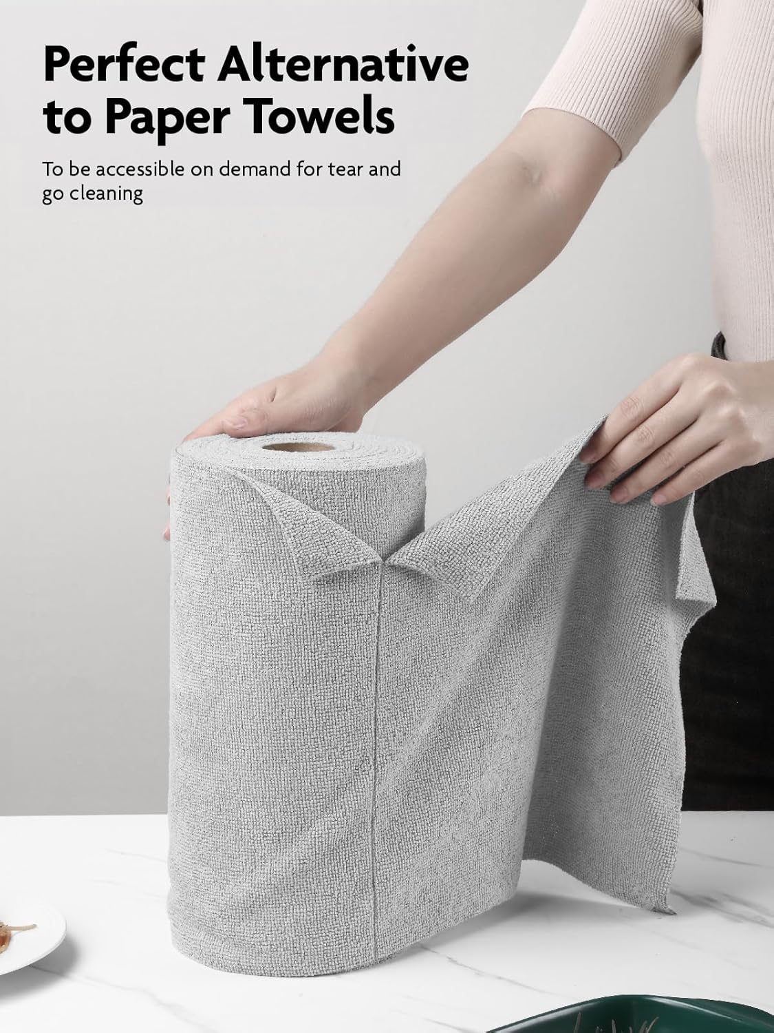 Microfiber Cleaning Cloth Roll -60 Pack, Tear Away Microfiber Towels, 12" x 12", Reusable, Washable, Scratch Free