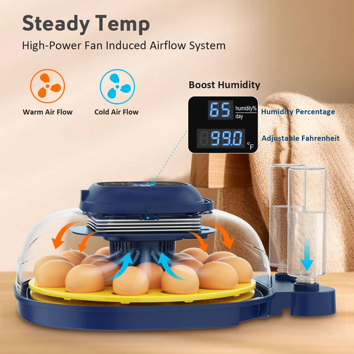 18-33 Egg Incubator for Hatching Eggs, Automatic Egg Turning, Egg Candler, Temperature/Humidity Control, Incubator