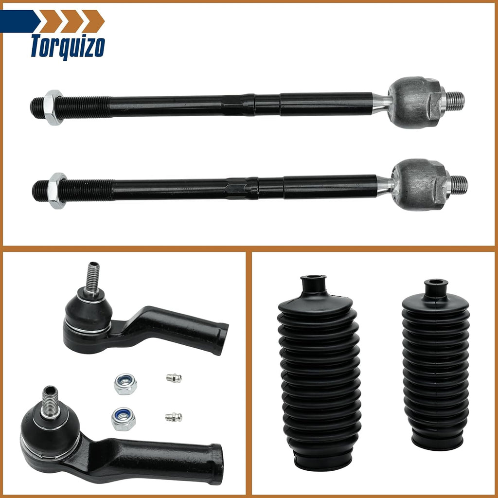 6PCS Front Tie Rod End Kit Inner & Outer fits for Ford Focus 2012-2018, Escape 2013-2019, C-Max 2013-2018, Transit Connect 2014-2018, 4 Tie Rods 2 Boots OE ES800954 ES800955 EV800898 K100184