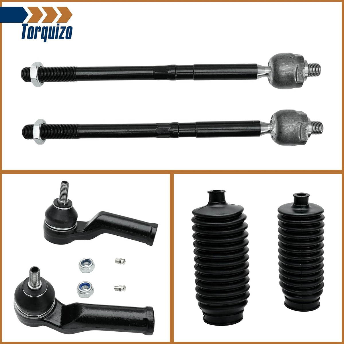 6PCS Front Tie Rod End Kit Inner & Outer fits for Ford Focus 2012-2018, Escape 2013-2019, C-Max 2013-2018, Transit Connect 2014-2018, 4 Tie Rods 2 Boots OE ES800954 ES800955 EV800898 K100184