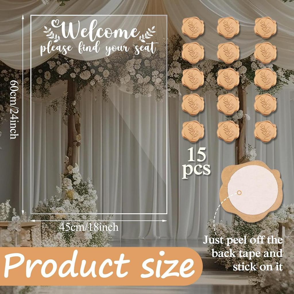 24x18 Inch Acrylic Wedding Seating Chart Board Display - Welcome Please Find Your Seat Sign for Reception with 15 Wax