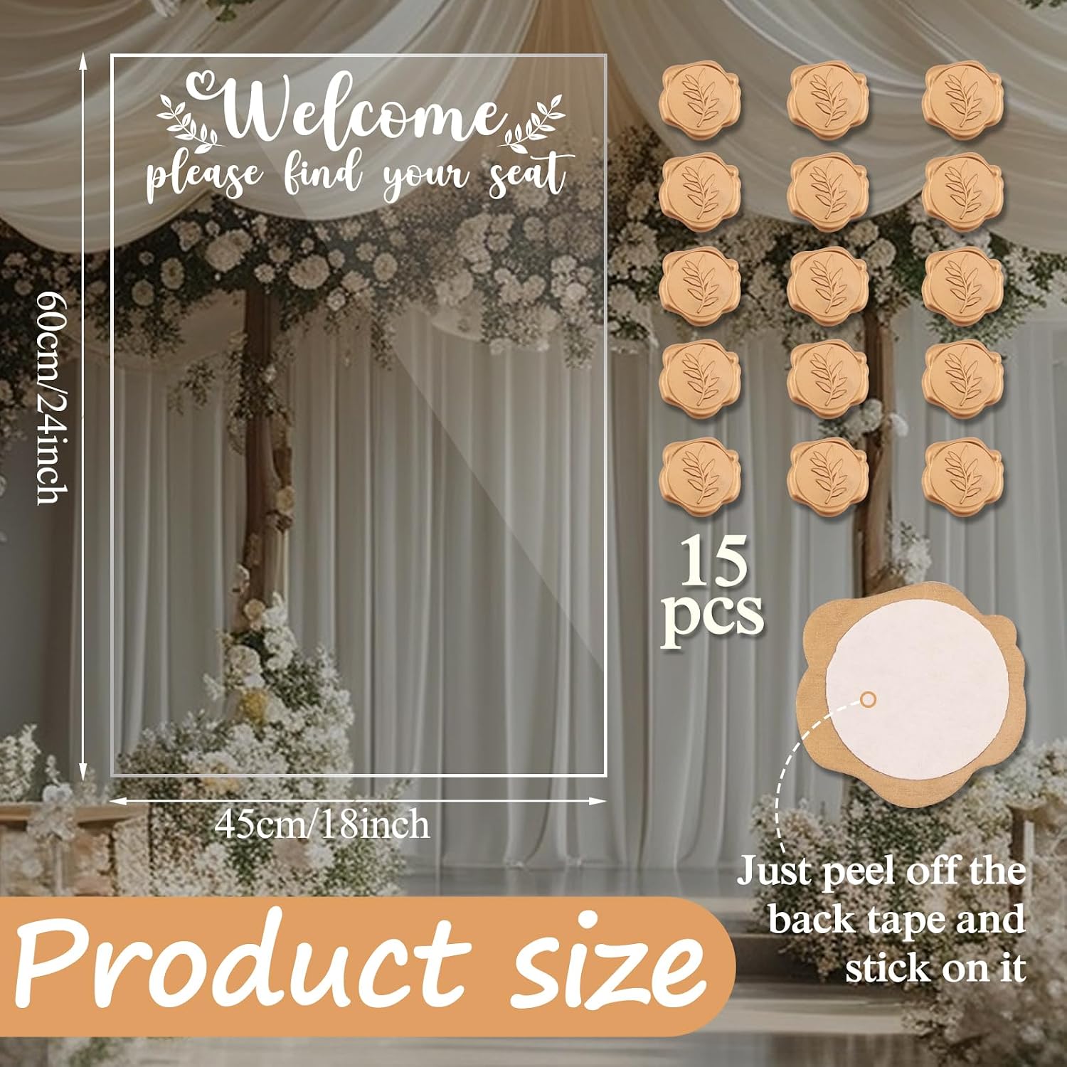 24x18 Inch Acrylic Wedding Seating Chart Board Display - Welcome Please Find Your Seat Sign for Reception with 15 Wax