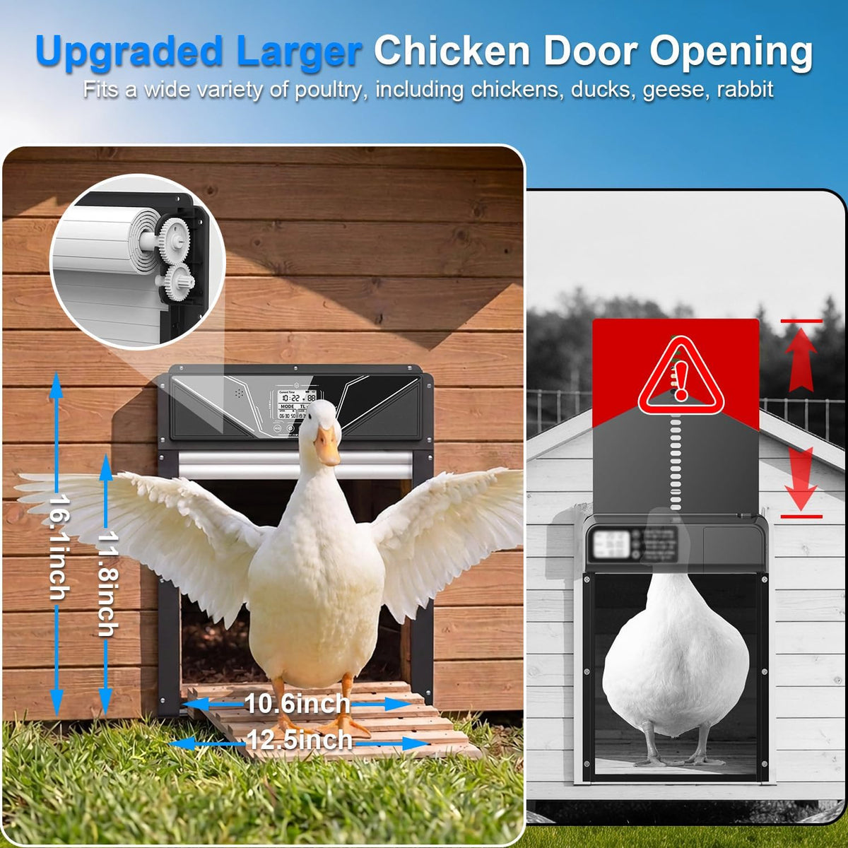 Automatic Chicken Coop Door with Remote Control, 7W Solar Chicken Door