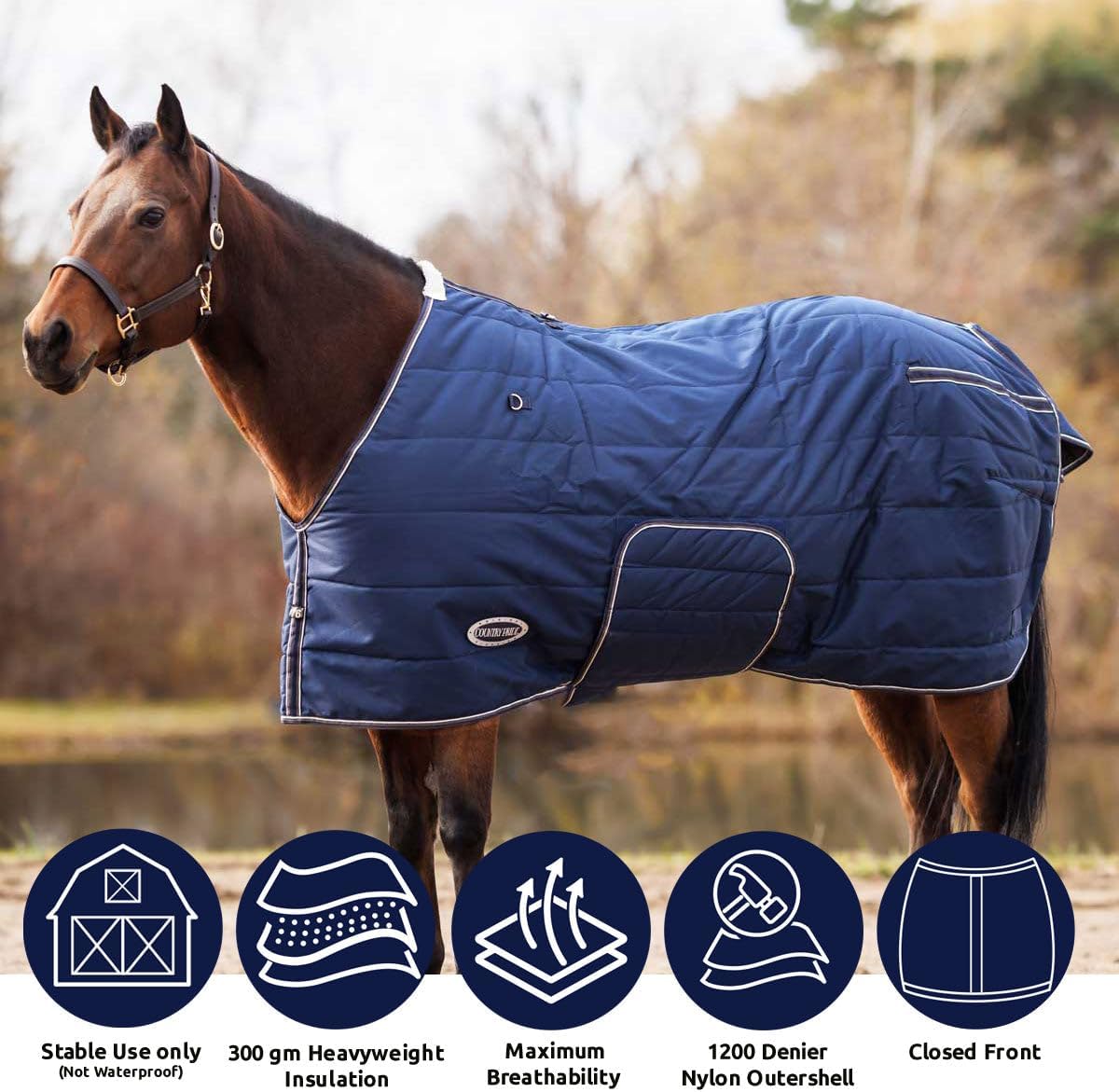 Squall Heavyweight Bellyband Stable Blanket, 1200D Ripstop Horse Blanket, 300g High-Loft Insulation, Closed Front