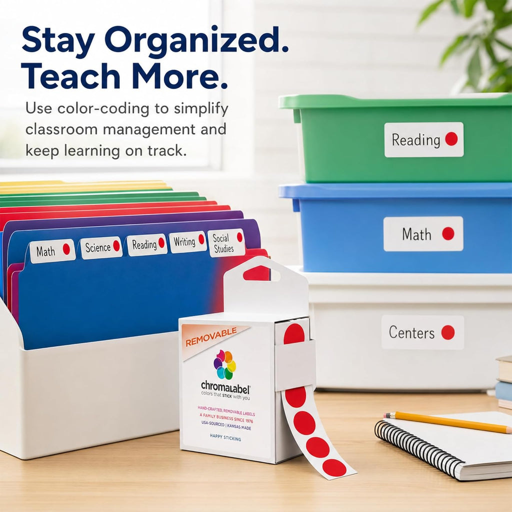 Sticker Dots, 3/4 Inch Round Red Labels - 1000 Removable Stickers per Dispenser Box, Ideal for Arts & Crafts - Color