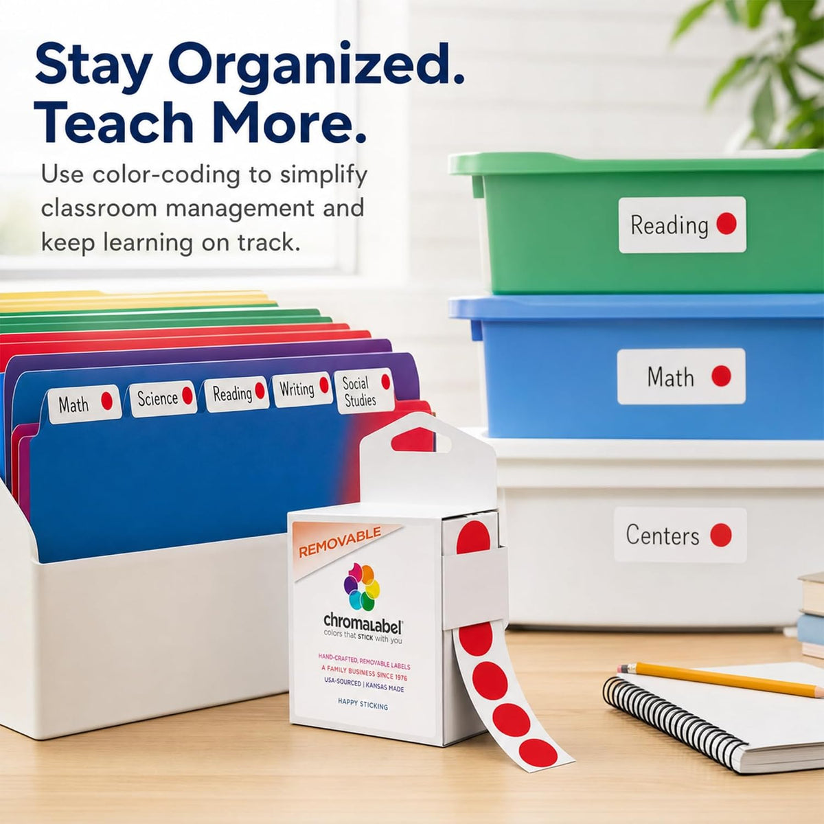 Sticker Dots, 3/4 Inch Round Red Labels - 1000 Removable Stickers per Dispenser Box, Ideal for Arts & Crafts - Color