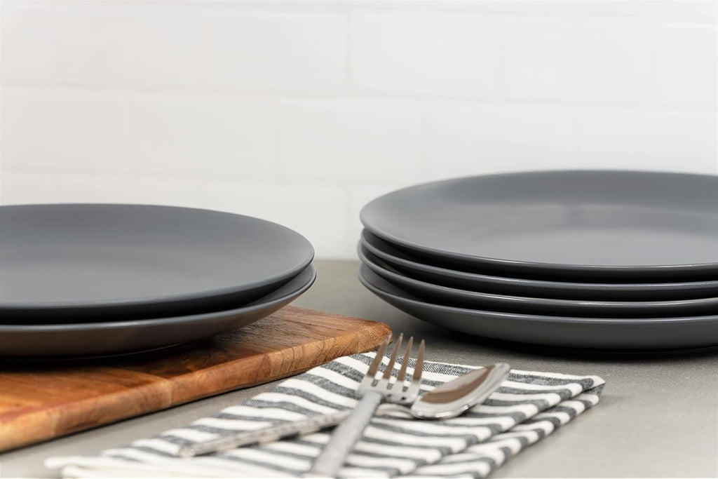 Wazee Matte 10.5" Coupe Dinner Plate, Set of 6, Charcoal Gray