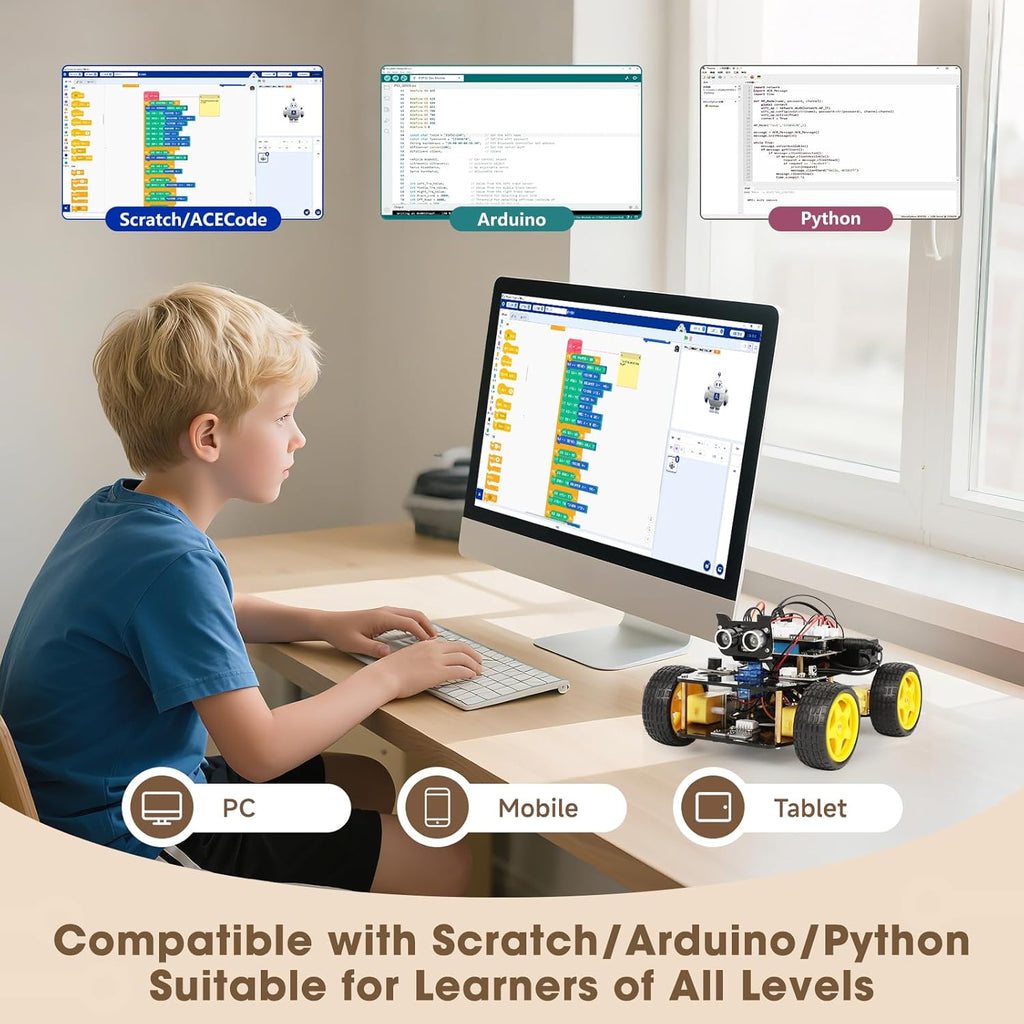 Robotics Kit for Kids Ages 8-12 12-16, Smart Robot Car Kit Compatible with Arduino & Scratch, STEM Toys Coding Robot
