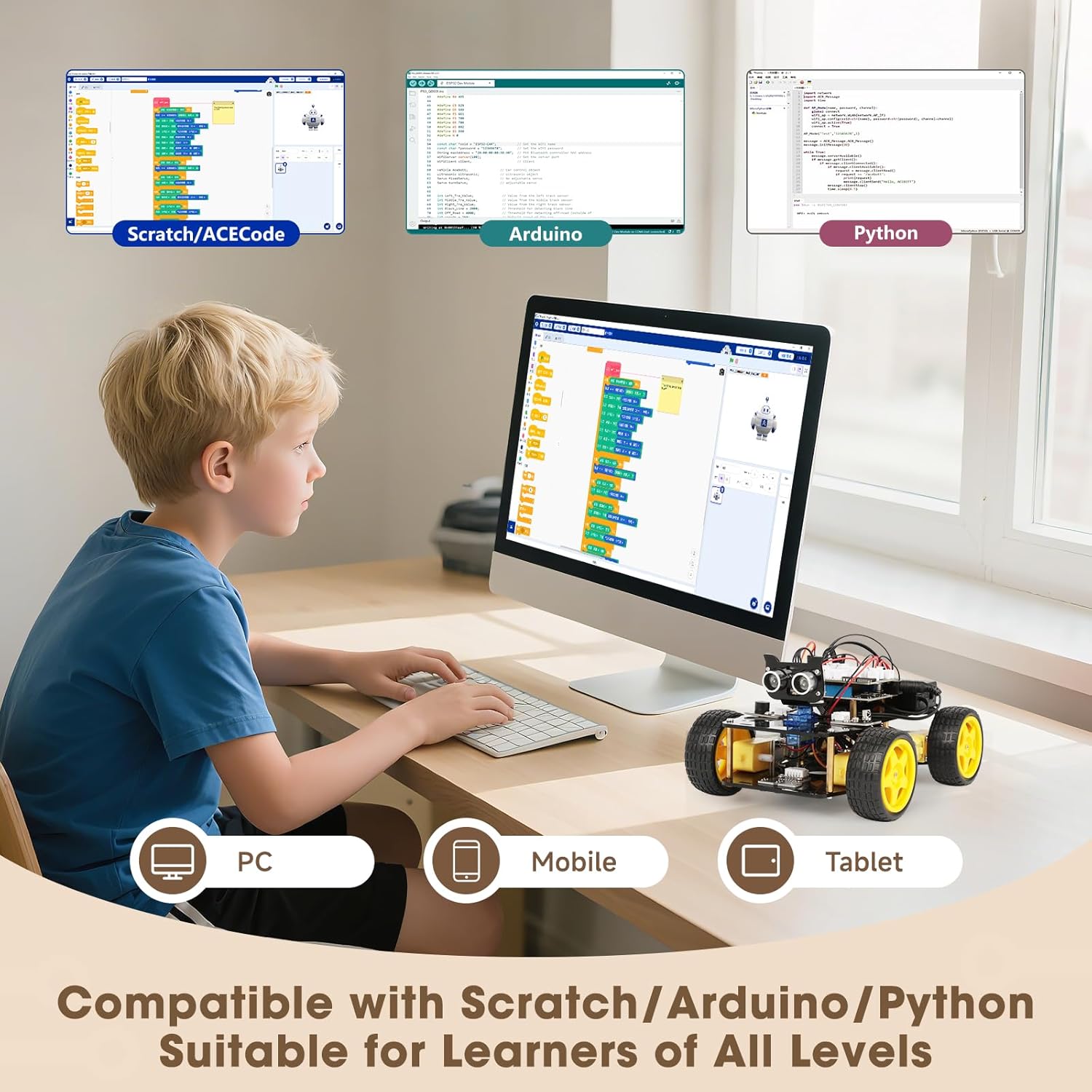 Robotics Kit for Kids Ages 8-12 12-16, Smart Robot Car Kit Compatible with Arduino & Scratch, STEM Toys Coding Robot