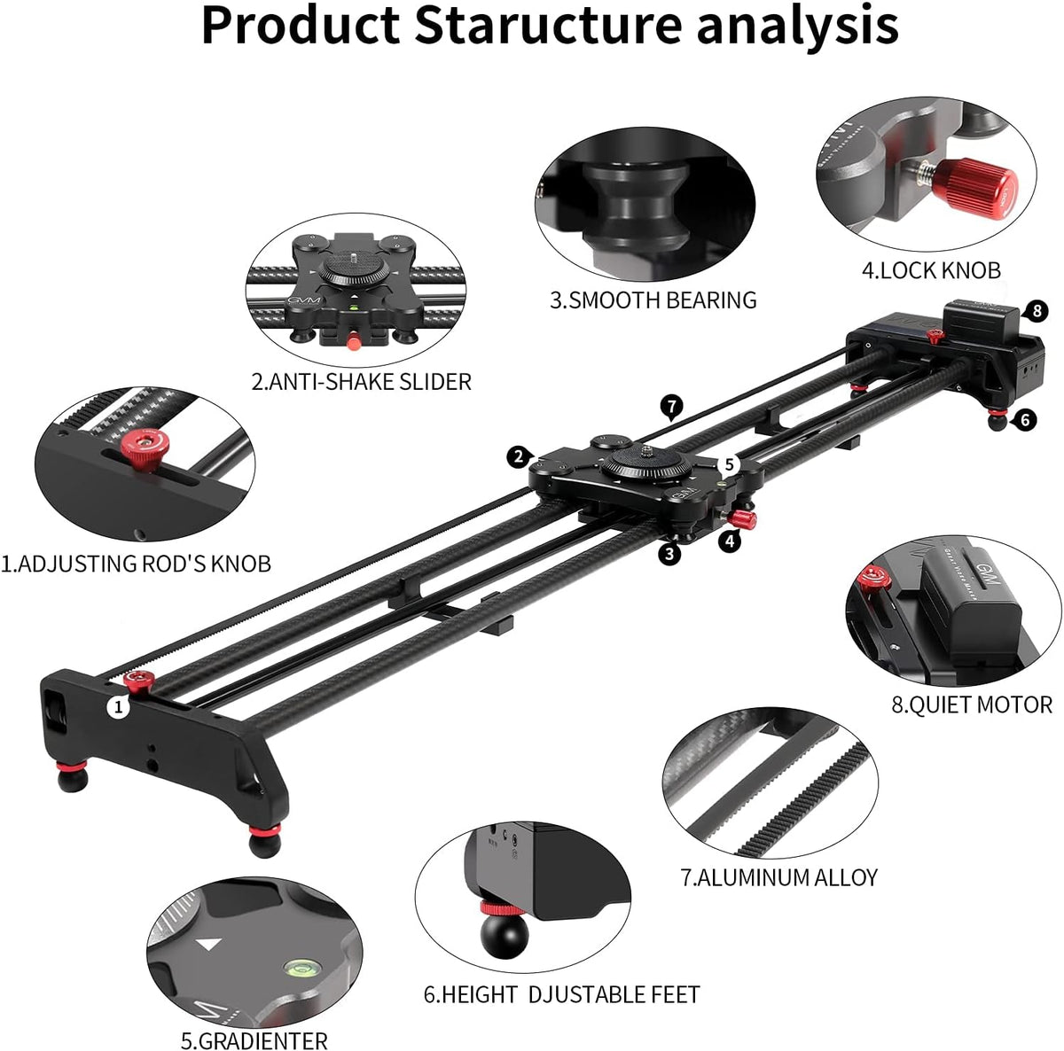 GVM 48"/120cm Motorized Camera Slider, APP Professional Carbon Fiber Dolly Rail Camera Slider, Motorized Time Lapse