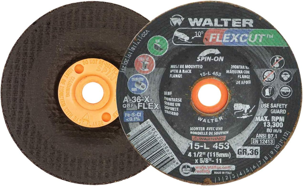 Walter 15L453 4-1/2x5/8-11 Flexcut Spin-On Grinding Wheels