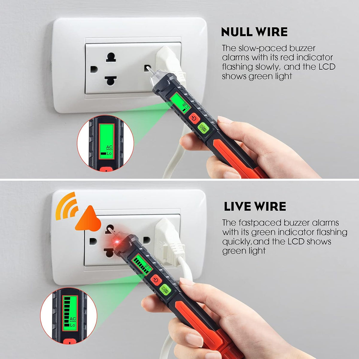AC Voltage Tester,Non-Contact Voltage Tester, Dual Range 12-1000V/48-1000V with LCD Display, Buzzer Alarm, Flashlight