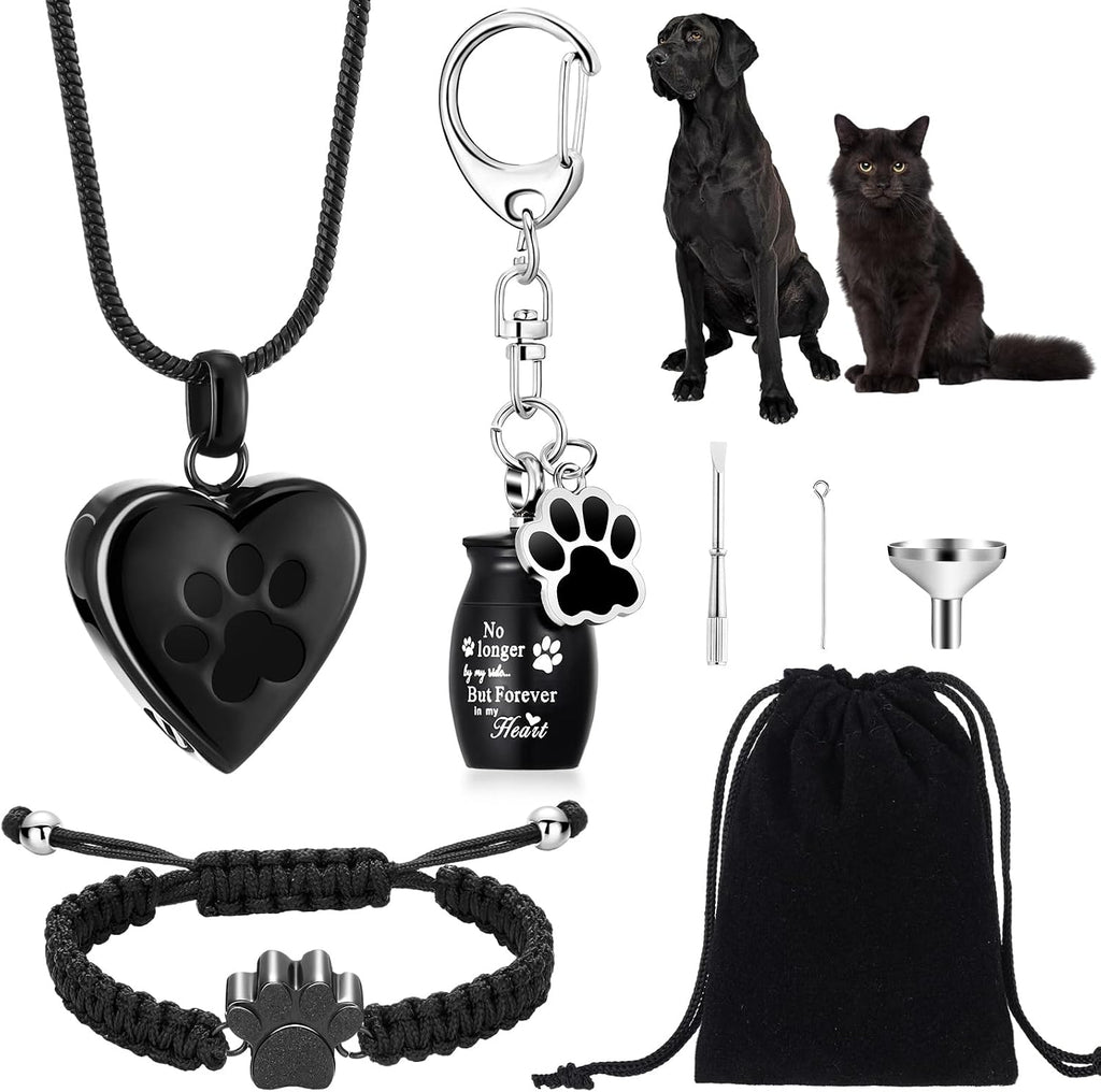 3 Pcs Pet Cremation Jewelry for Ashes Dog Urns Keychain Cat Heart Urn Necklace Paw Print Bracelet Memorial Keepsake