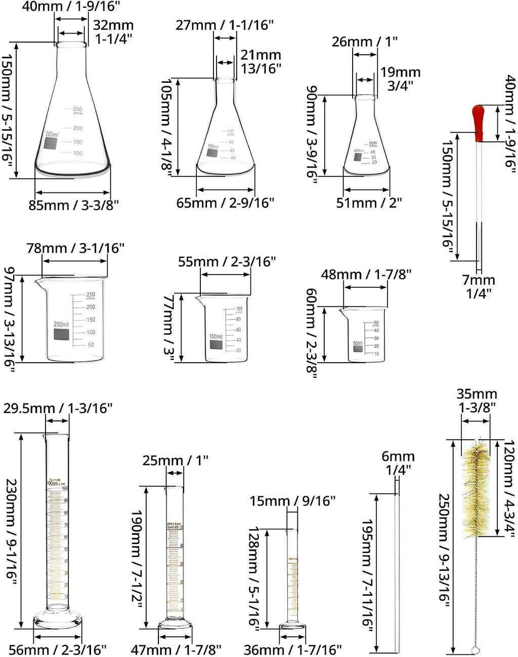 Borosilicate Glass Labware Set – 18 Pcs Heat Resistant Beakers, Flasks & Cylinders for Experiments, Study & Research