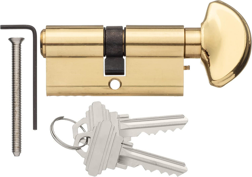 Rockwell Security 90 Degree Solid Brass Euro Profile Cylinder Lock in Polished Brass Finish Fits 1-3/4 Inch Thick Doors