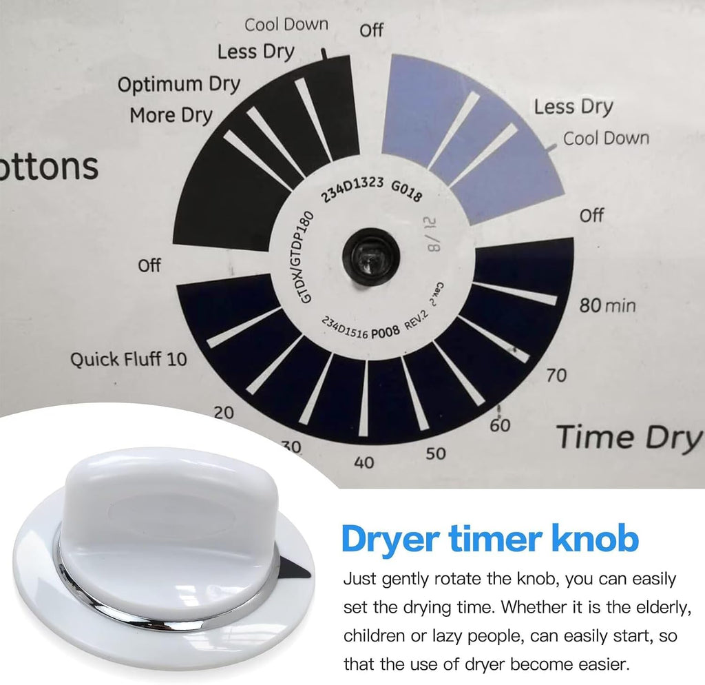 New WE1M654 Dryer Timer Knob with Metal Ring Compatible with Hotpoint HTDP120GD1WW HTDP120GD1WW HTDP120GD2WW HTDP120GD3WW HTDP120GD4WW, Replaces WE1M443, WE1M502, WE1M668