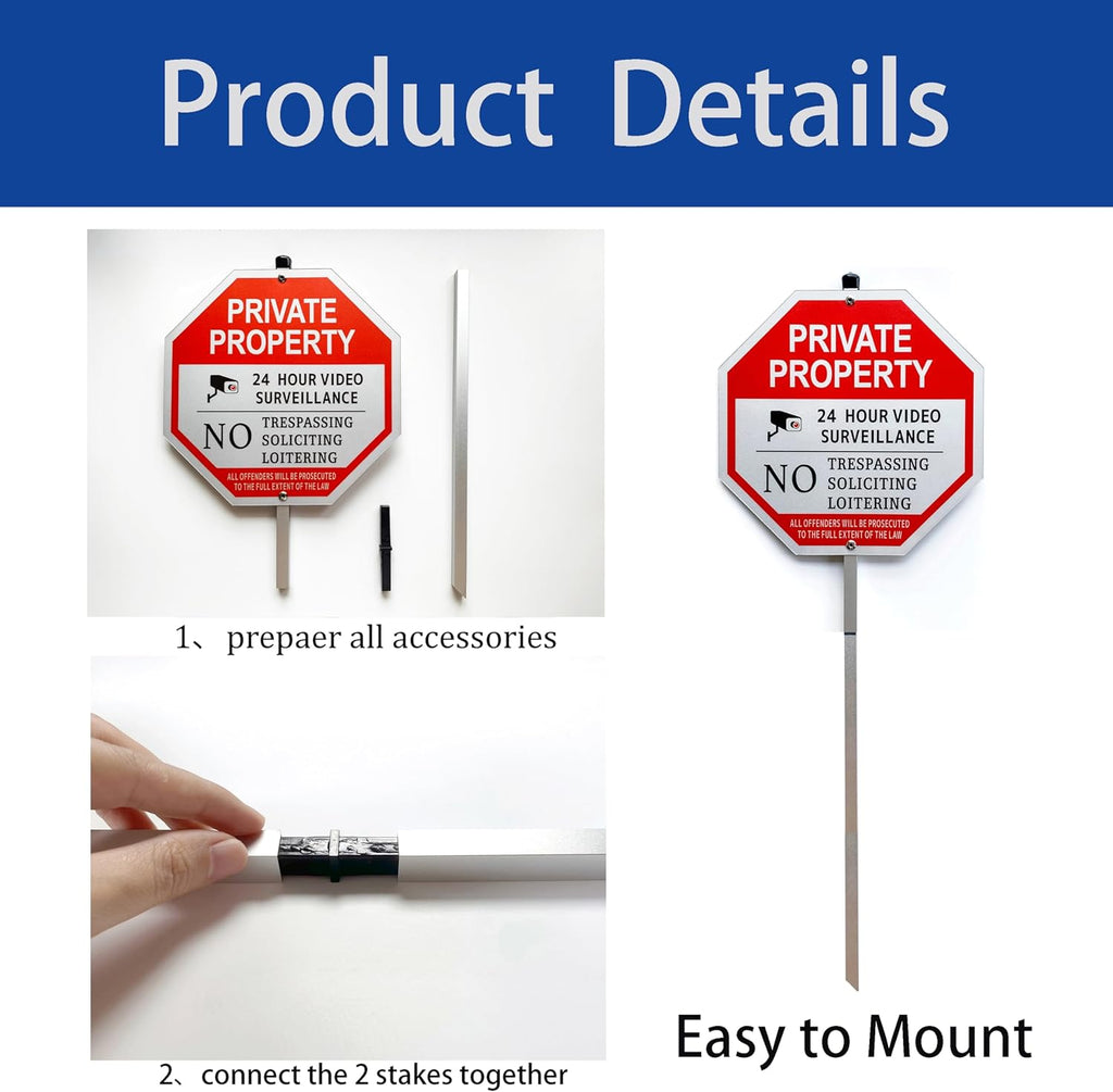 “Private Property - No Trespassing, No Soliciting,No Loitering” Octagon Yard Sign, No Soliciting Sign for House with