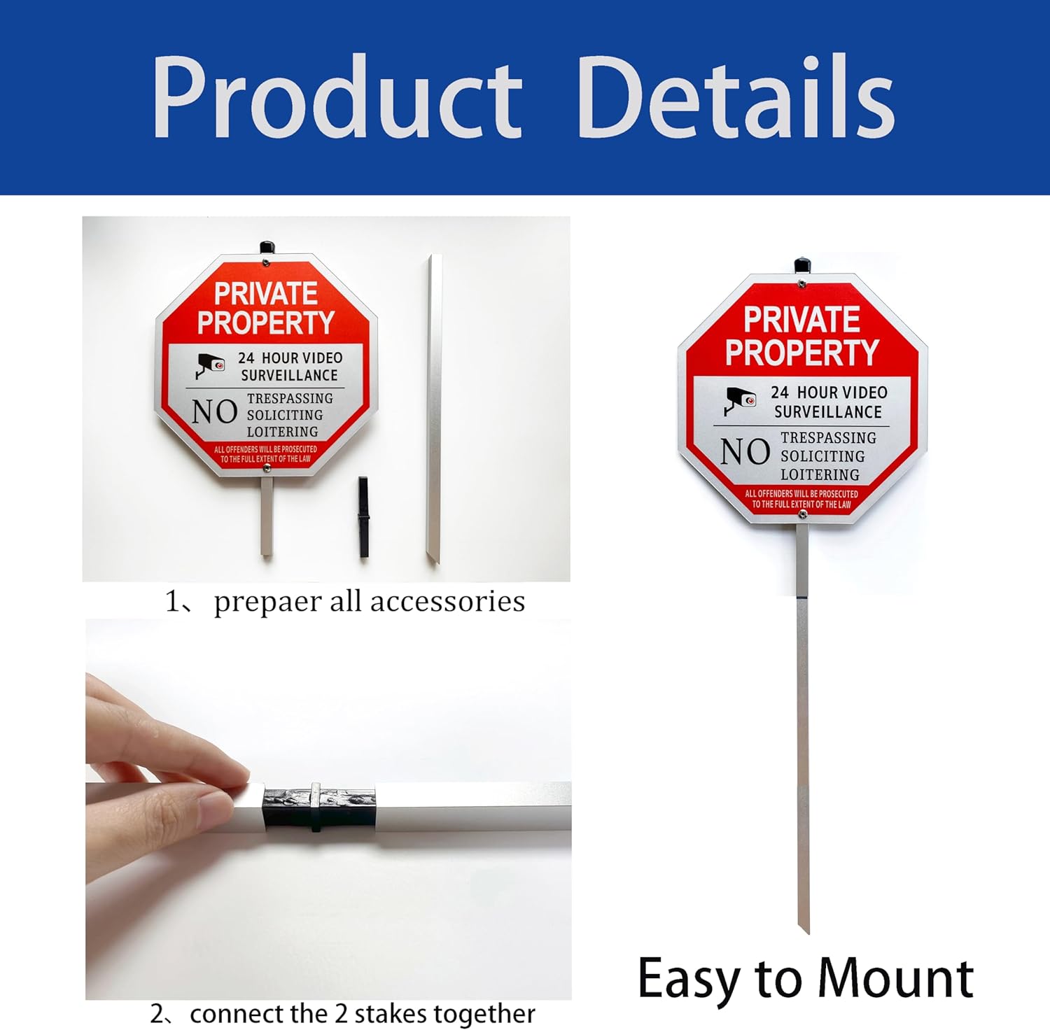 “Private Property - No Trespassing, No Soliciting,No Loitering” Octagon Yard Sign, No Soliciting Sign for House with