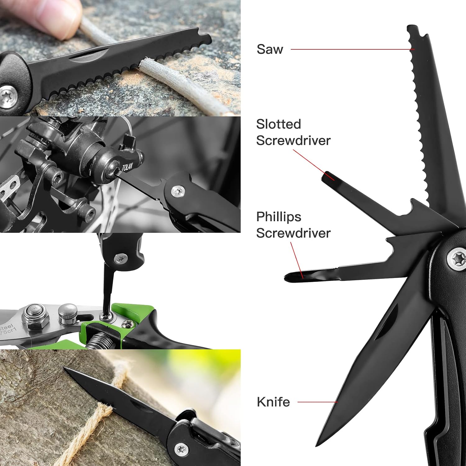 14 IN 1 Multitool Pliers with Pocket Clip, Portable Pocket Knife Camping Tool - Needle Nose Pliers, Replaceable Wire