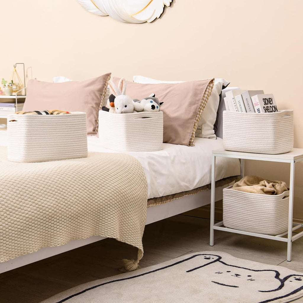 Storage Baskets for Organizing, Woven Basket for Storage, Storage Baskets Bin for Shelves, Cotton Rope Basket with
